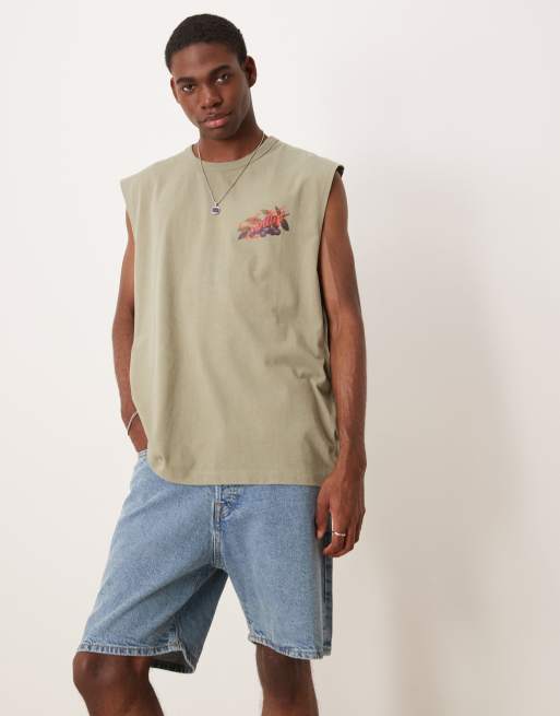 ASOS DESIGN - Débardeur épais oversize à imprimé fruits - Kaki délavé, 3 de 4