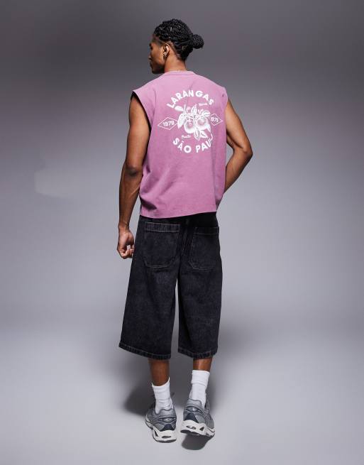 ASOS DESIGN - Débardeur épais oversize coupe carrée avec imprimé ville - Rose délavé, 3 de 4