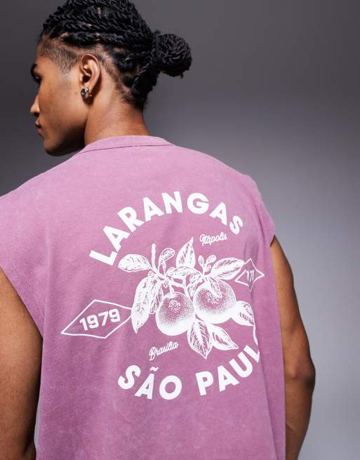 ASOS DESIGN - Débardeur épais oversize coupe carrée avec imprimé ville - Rose délavé, 4 de 4