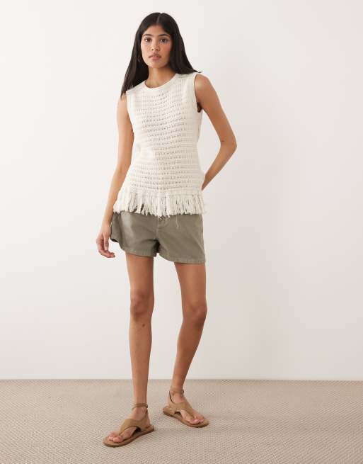ASOS DESIGN - Débardeur frangé en maille crochetée - Écru, 3 de 4