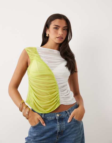 ASOS DESIGN - Débardeur froncé en tulle effet color block - Vert et blanc - view 1