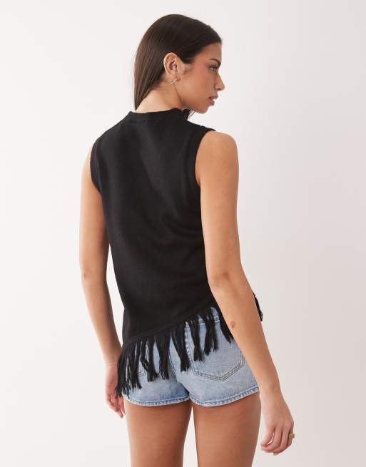 ASOS DESIGN - Débardeur long en maille à franges - Noir, 4 de 4