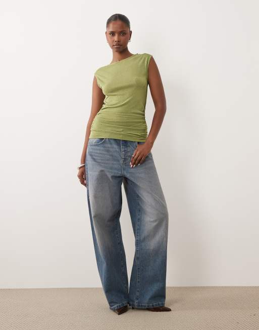 ASOS DESIGN - Débardeur long en tulle transparent ton sur ton à strass - Olive, 2 de 4