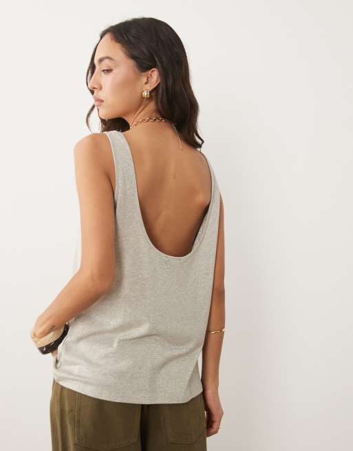 ASOS DESIGN - Débardeur métallisé à décolleté plongeant et échancré - Argenté, 4 de 4