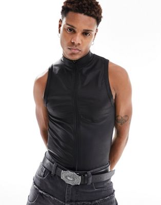 ASOS DESIGN muscle fit high neck faux leather vest with zip - ASOS Price Checker