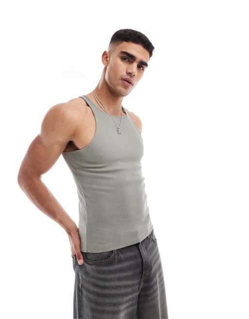 ASOS DESIGN - Débardeur moulant à col montant - Kaki