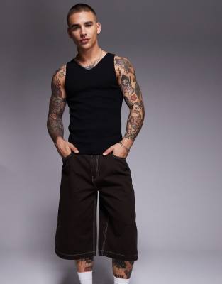 ASOS DESIGN - Débardeur moulant à col V - Noir