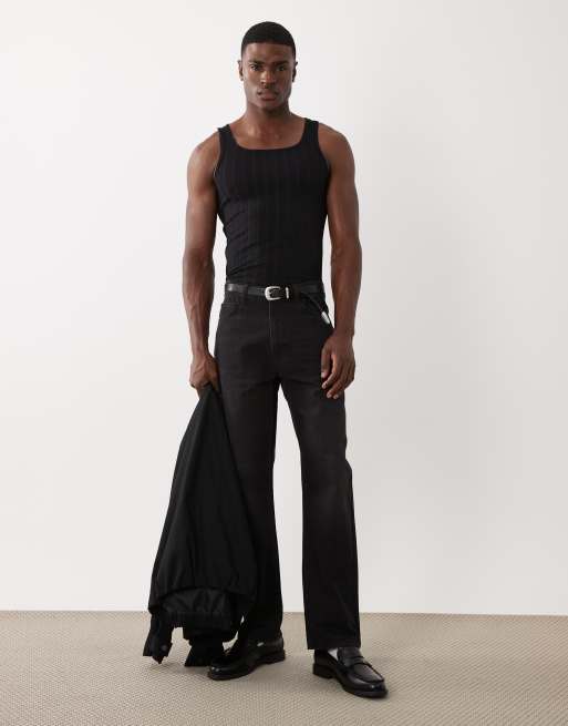 ASOS DESIGN - Débardeur moulant à encolure carrée et larges côtes - Noir, 2 de 5