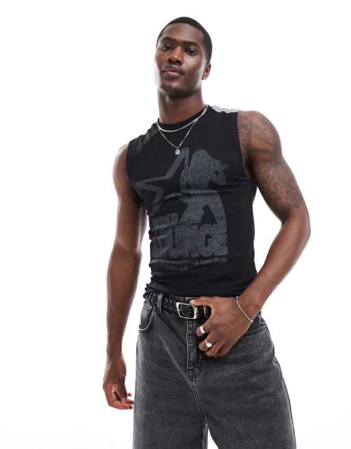 ASOS DESIGN - Débardeur moulant à imprimé groupe de musique - Noir