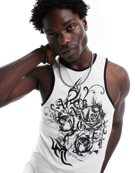 ASOS DESIGN - Débardeur moulant avec inscription grunge devant - Blanc - view 1