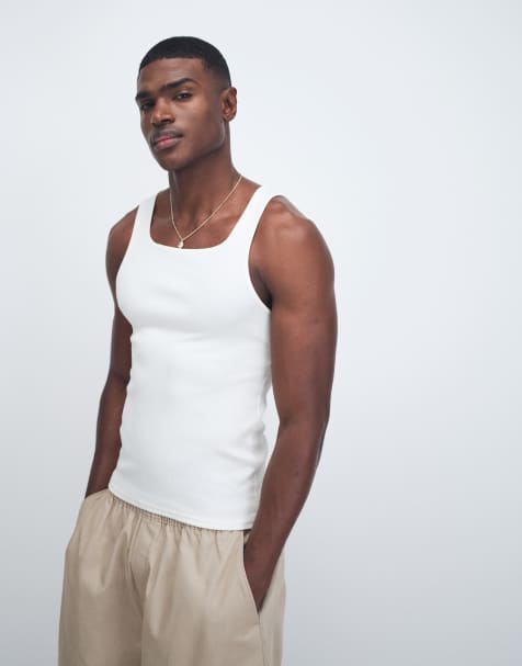 ASOS DESIGN - Débardeur moulant côtelé à encolure carrée - Crème - view 1