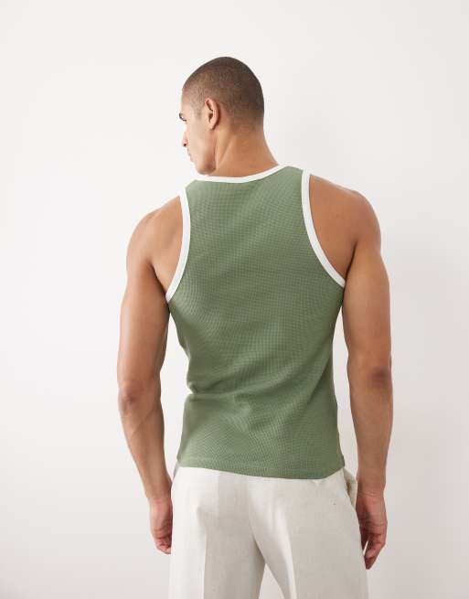 ASOS DESIGN - Débardeur moulant en tissu gaufré à bords contrastants - Vert, 5 de 5