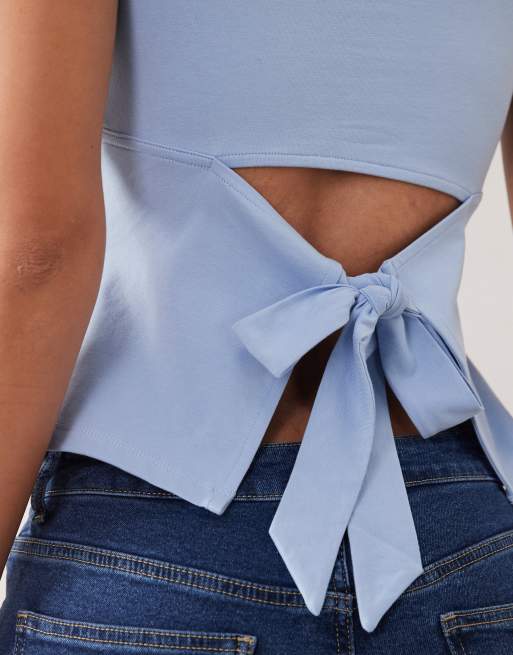 ASOS DESIGN - Débardeur noué dans le dos à encolure bateau - Bleu pastel, 3 de 4