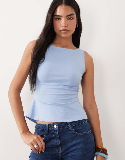 ASOS DESIGN - Débardeur noué dans le dos à encolure bateau - Bleu pastel, 4 de 4