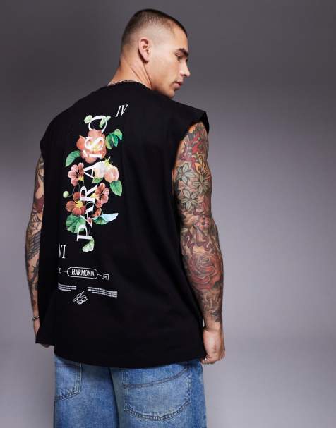 ASOS DESIGN - Débardeur oversize à imprimé fleurs et texte - Noir - view 1