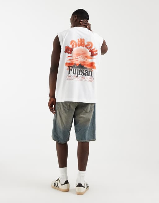 ASOS DESIGN - Débardeur oversize à imprimé Mont Fuji - Blanc , 2 de 5