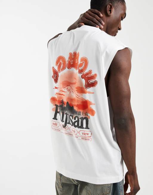 ASOS DESIGN - Débardeur oversize à imprimé Mont Fuji - Blanc , 3 de 5