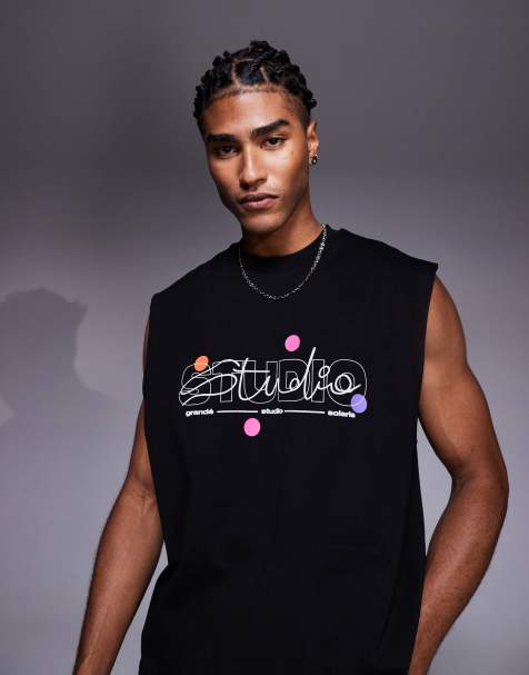 ASOS DESIGN - Débardeur oversize à imprimé texte en relief - Noir - view 1