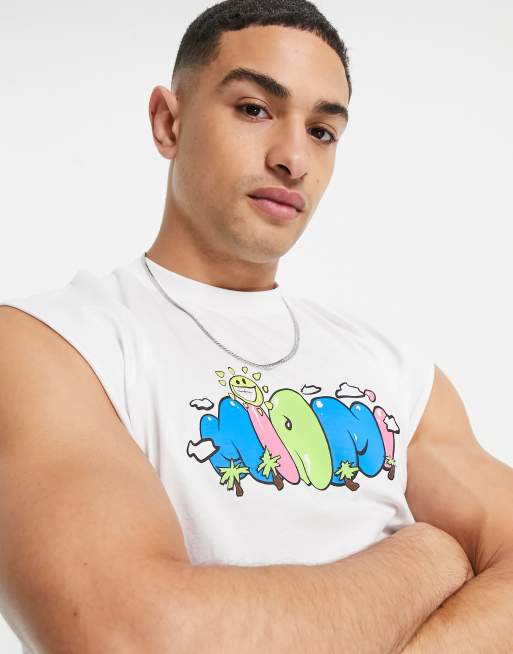 ASOS DESIGN - Débardeur oversize à imprimé ville « Miami » - Blanc