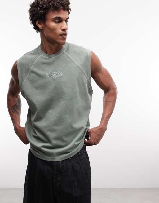 ASOS DESIGN - Débardeur oversize à imprimé vintage - Vert délavé