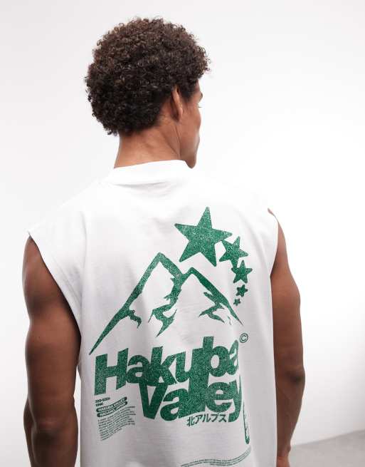 ASOS DESIGN - Débardeur oversize à motif montagne - Blanc