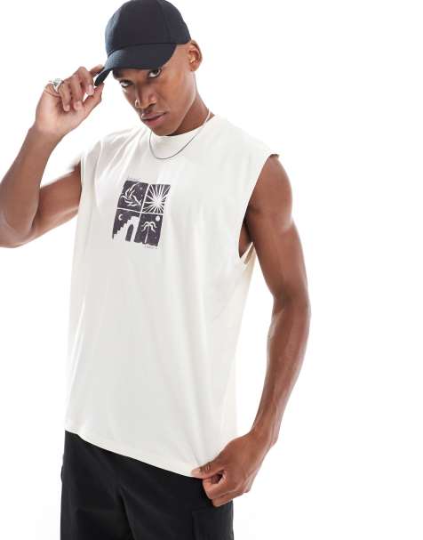 ASOS DESIGN - Débardeur oversize avec imprimé devant - Blanc cassé - view 1