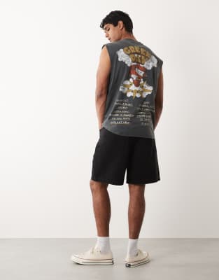 ASOS DESIGN - Débardeur oversize avec imprimé Green Day - Noir délavé