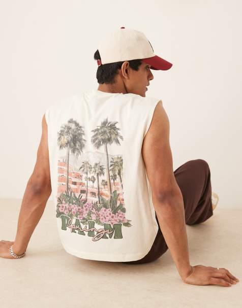 ASOS DESIGN - Débardeur oversize avec imprimé palmier au dos - Tofu - view 1