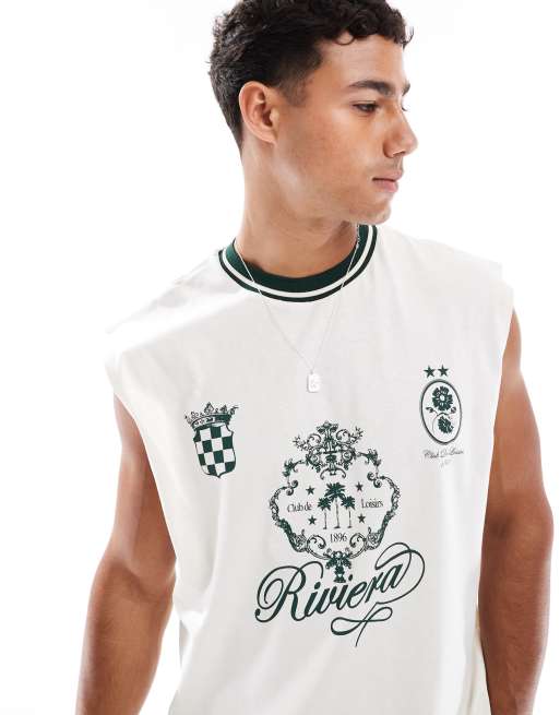 ASOS DESIGN - Débardeur oversize avec motif football - Blanc cassé, 4 de 4