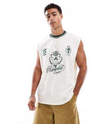 ASOS DESIGN - Débardeur oversize avec motifs sports - Blanc cassé - view 1