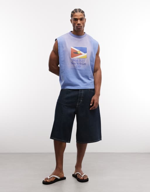 ASOS DESIGN - Débardeur oversize coupe carrée à imprimé tennis - Bleu délavé, 2 de 5