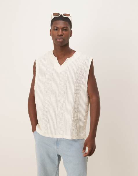 ASOS DESIGN - Débardeur oversize coupe carrée avec col cranté en tissu texturé épais - Crème - view 1