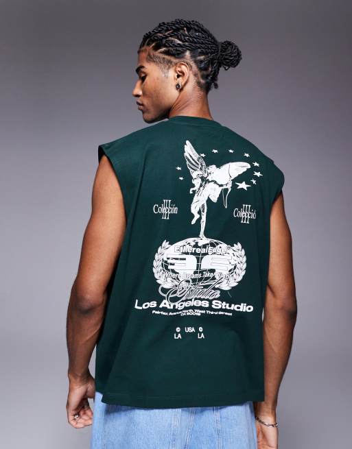 ASOS DESIGN - Débardeur oversize coupe carrée avec motif chérubin - Vert foncé