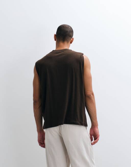 ASOS DESIGN - Débardeur oversize en lin mélangé - Marron, 5 de 5