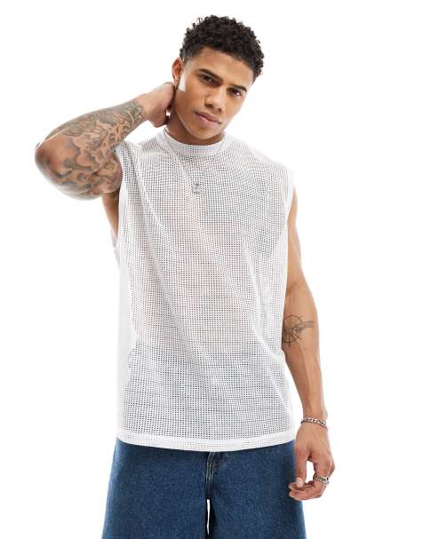 ASOS DESIGN - Débardeur oversize en maille ajourée - Blanc - view 1