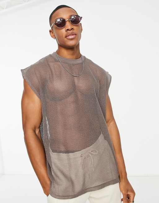 ASOS DESIGN - Débardeur oversize en résille - Gris foncé