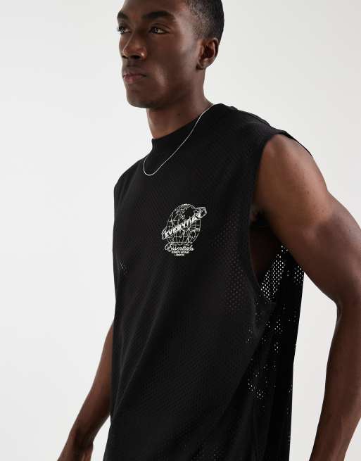 ASOS DESIGN - Débardeur oversize en tissu ajouré à imprimé globe - Noir, 5 de 5