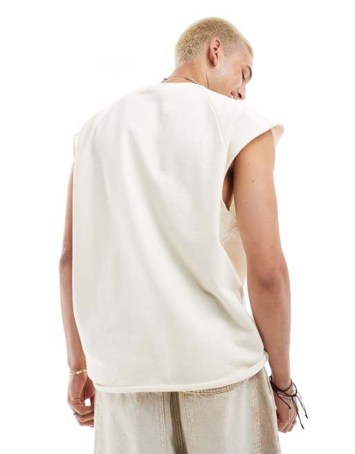 ASOS DESIGN - Débardeur oversize en tissu bouclé sur l'envers avec coutures apparentes - Blanc cassé, 4 de 4