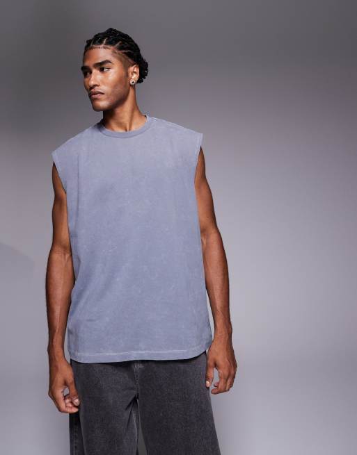 ASOS DESIGN - Débardeur oversize épais avec imprimé vertical au dos - Gris délavé , 3 de 5