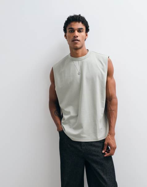 ASOS DESIGN - Débardeur oversize épais en coton mélangé - Vert kaki clair - view 1