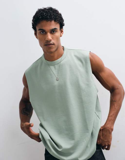 ASOS DESIGN - Débardeur oversize épais en coton mélangé - Vert kaki clair , 4 de 5