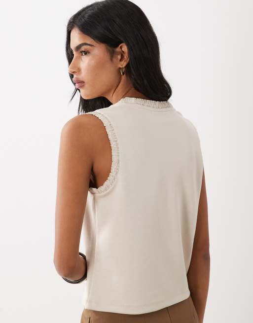 ASOS DESIGN - Débardeur plissé à encolure dégagée et bordures tissées - Écru, 4 de 4