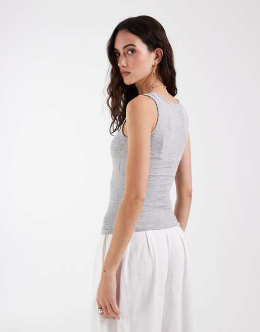 ASOS DESIGN - Débardeur sans coutures à nervures et encolure dégagée avec maintien - Gris chiné, 4 de 4
