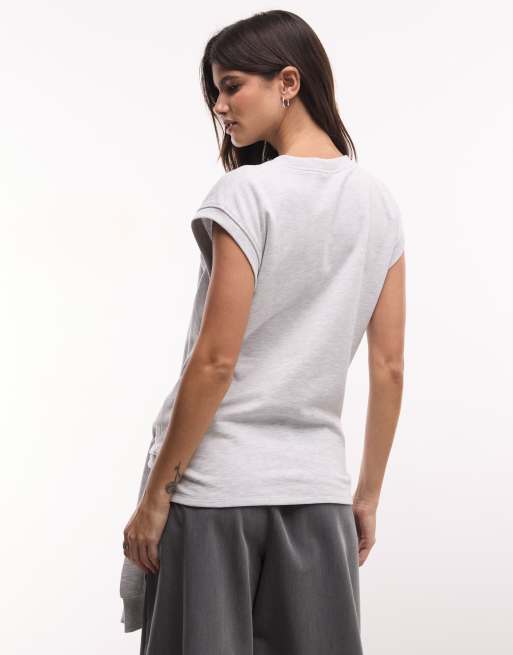 ASOS DESIGN débardeur style hoodie à taille nouée en gris chiné, 2 de 4
