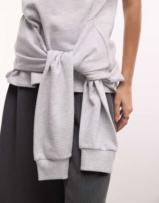 ASOS DESIGN débardeur style hoodie à taille nouée en gris chiné, 3 de 4