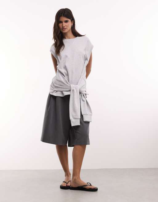 ASOS DESIGN débardeur style hoodie à taille nouée en gris chiné, 4 de 4