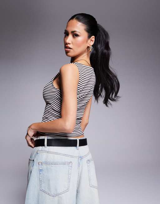 ASOS DESIGN - Débardeur texturé à rayures - Noir et blanc, 4 de 4