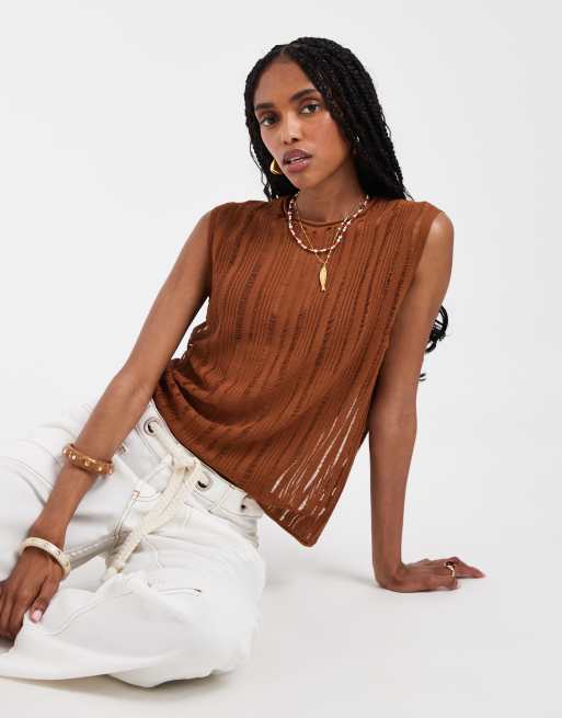 ASOS DESIGN - Débardeur transparent en maille échelle - Rouille, 3 de 4