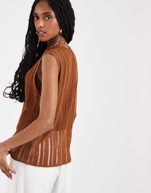 ASOS DESIGN - Débardeur transparent en maille échelle - Rouille, 4 de 4
