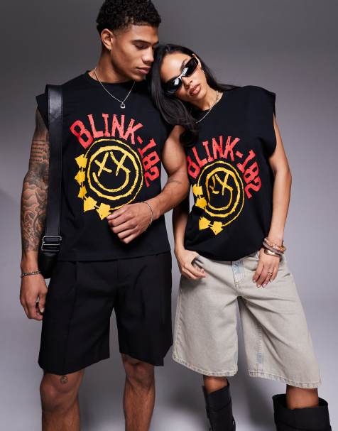 ASOS DESIGN - Débardeur unisexe coupe carrée oversize avec imprimé Blink 182 - Noir - view 1